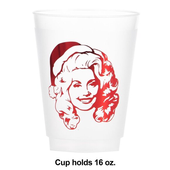 Set of 6 Dolly Parton Red Frosted Holiday Christmas Plastic Cups 16oz Holiday - Picture 2 of 5